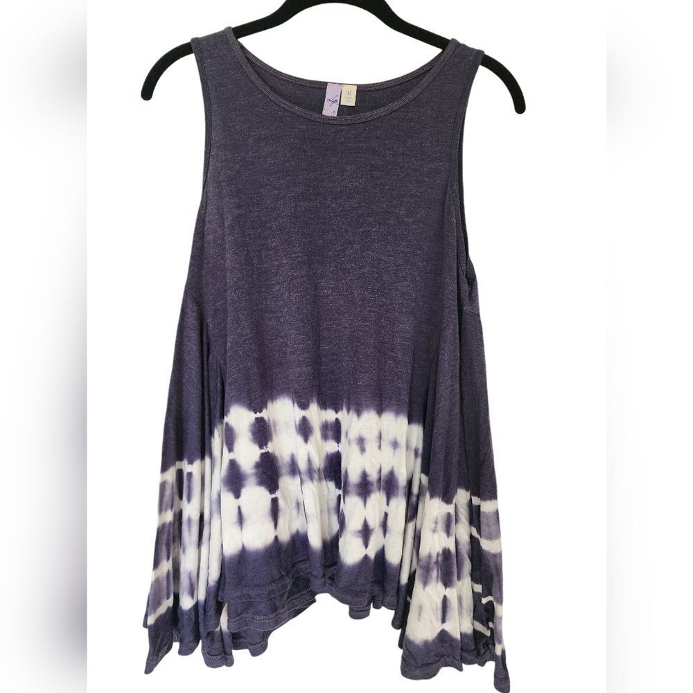 ALYA women's tank top, Navy blue/white Tie-Dye dipped, Size M, Flowy